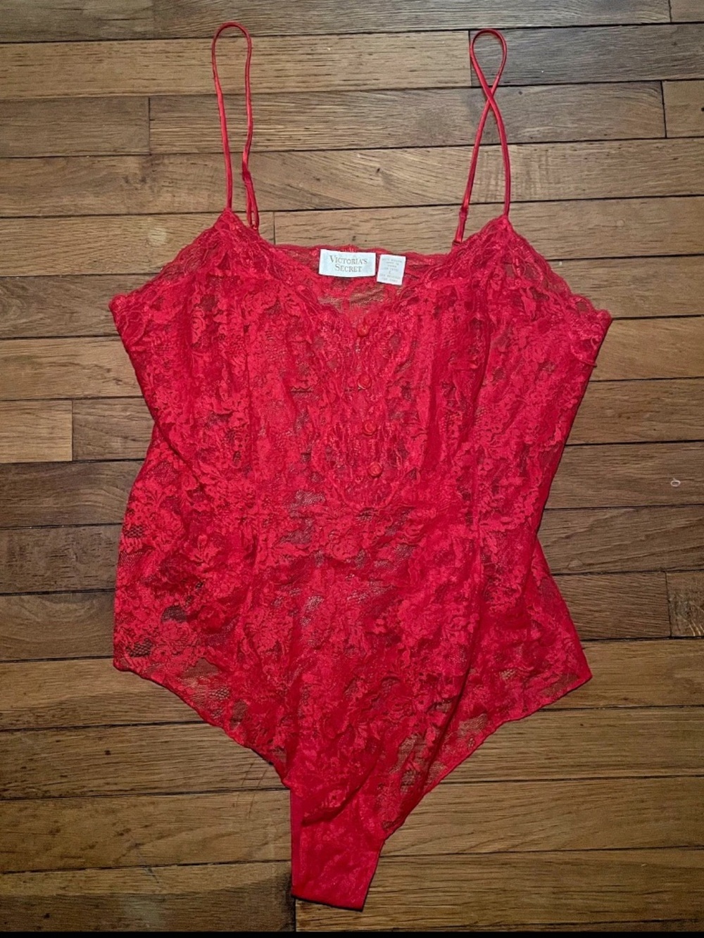 Vtg VICTORIA'S SECRET Lace Bodysuit Teddy GOLD LABEL Rose Buttons Floral Sz L